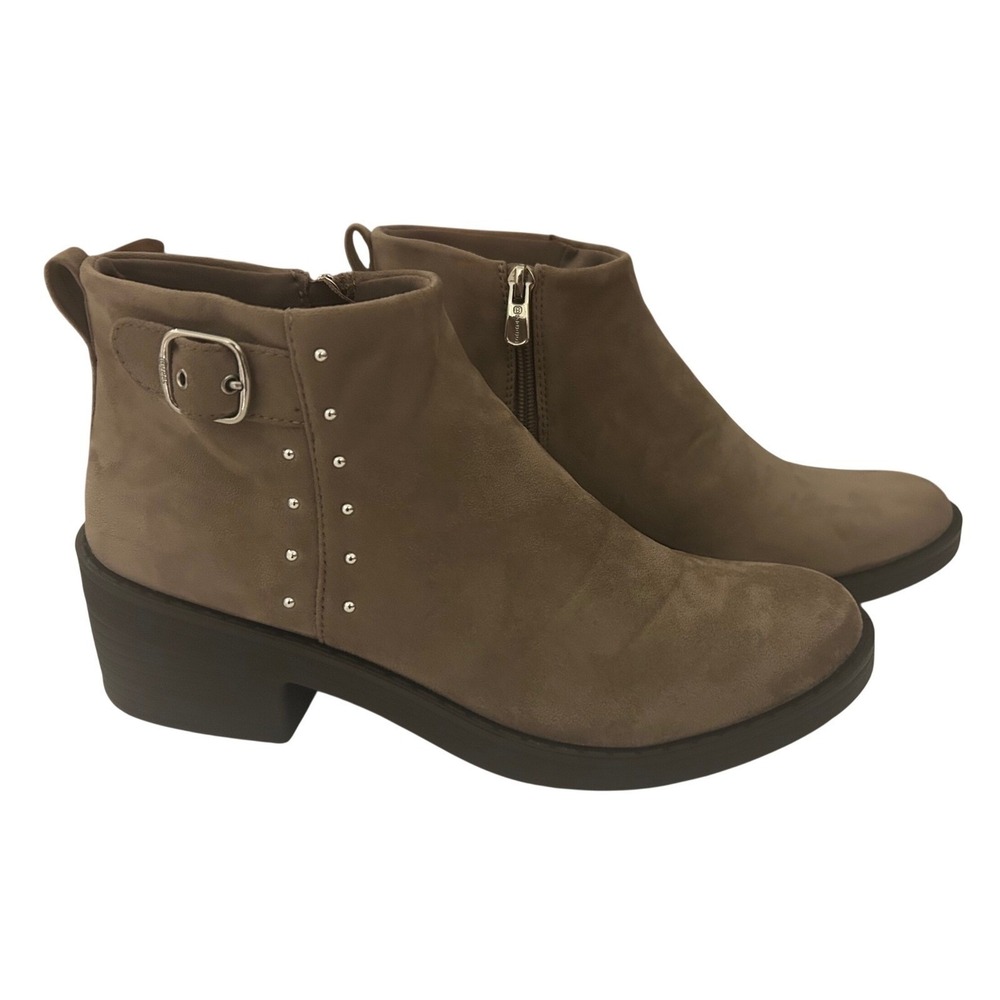 BZees Taupe Suede Studded Buckle Half Ankle Boots Side Zip Womens Size 10M